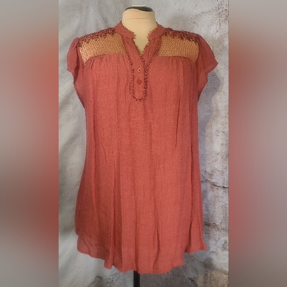 Blu Pepper Tops - Perch By Blu Pepper Rust Terracotta Blouse Lace Top Cap Sleeve 2XL